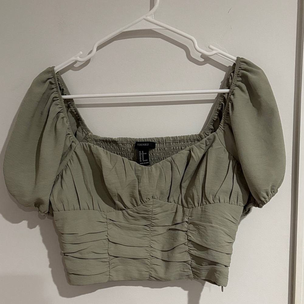 Forever 21 Sage Green Ruched Crop Top